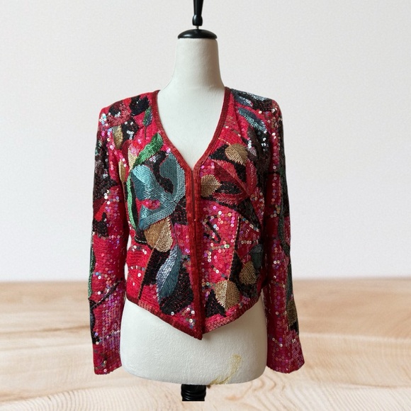 Jack Bryan Jackets & Blazers - Vtg Vintage 1970s 1980s Designer Jack Bryan Flyaway Floral Sequin Jacket